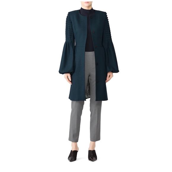 Deborah Lyons Emmeline Teal Blue Statement sleeves Wool Coat 8 - Picture 1 of 11